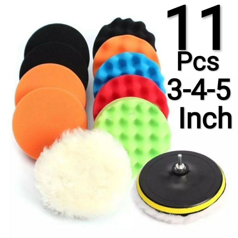 Set Alat Poles Body Motor Mobil 11 Pcs 3-4-5 Inch Polishing Compound Wax Finishing Komplit