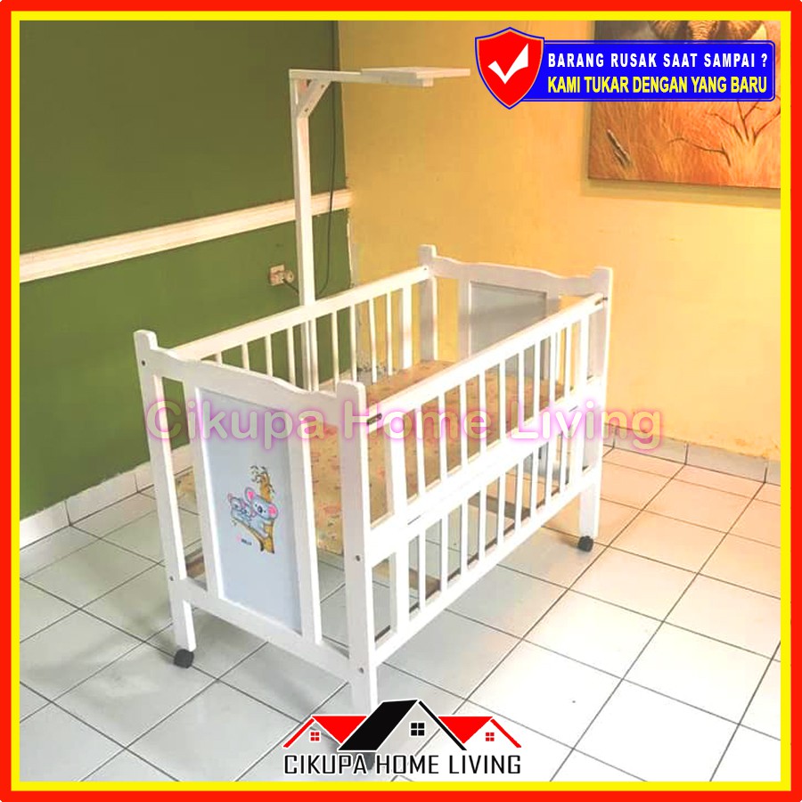 BABY BOX KAYU HL01 TERMASUK MATRAS + TIANG KELAMBU ORIGINAL (Baby Bed, Tempat Tidur, Ranjang Bayi)