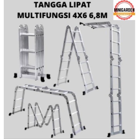 TANGGA LIPAT MULTIFUNGSI ALUMINIUM 6,8METER foldable ladder mollar 4X6