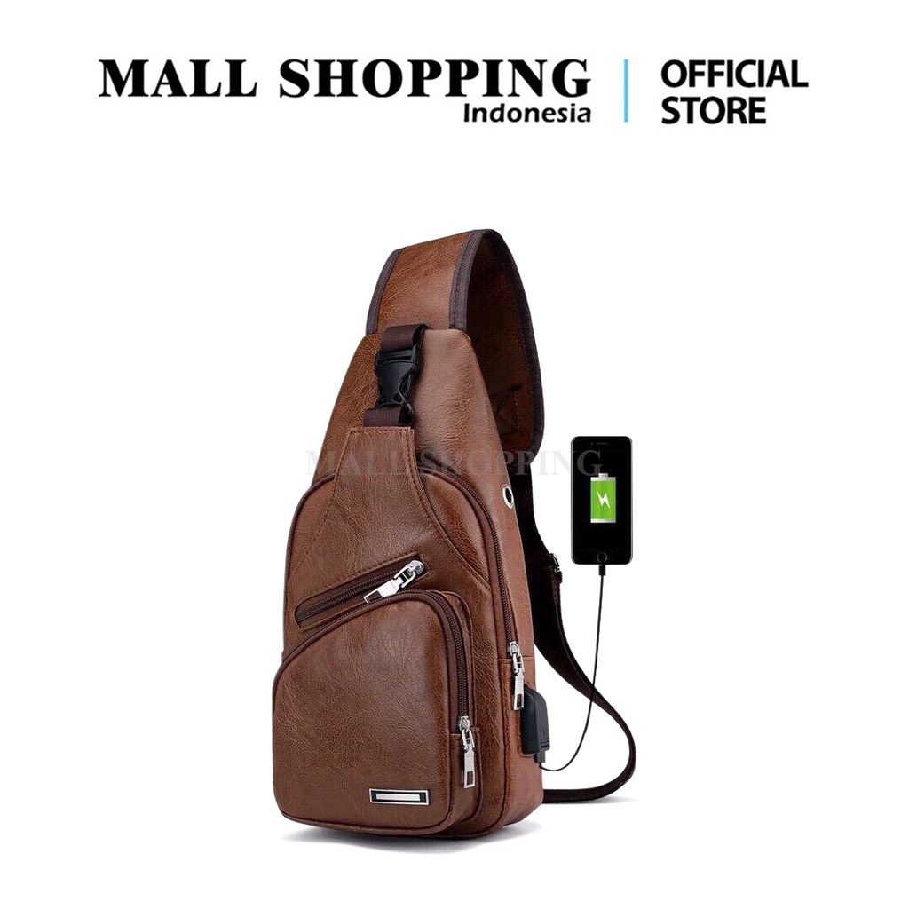 Tas Selempang Kulit Pria T17 Tas Hp/Tas Dada /Sling Bag Usb Kulit/Sling Bag Import