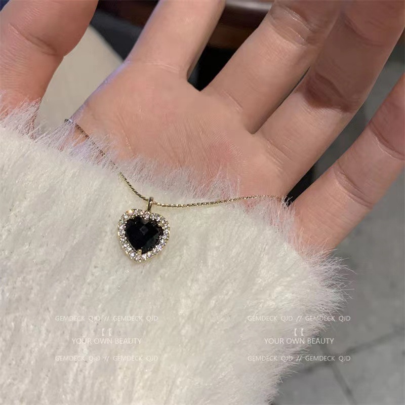 IFYOU Anting Dan Kalung Bentuk Hati Warna Hitam Gaya Korea Untuk Wanita