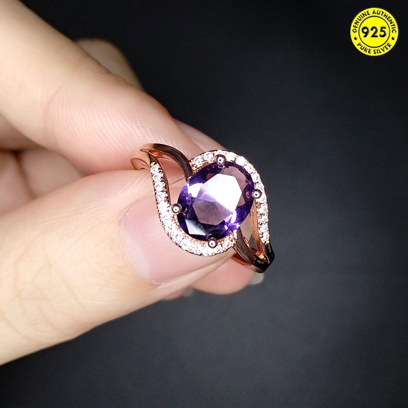 Rose Gold Amethyst Ring Colored Gems Adjustable Mouth Ring