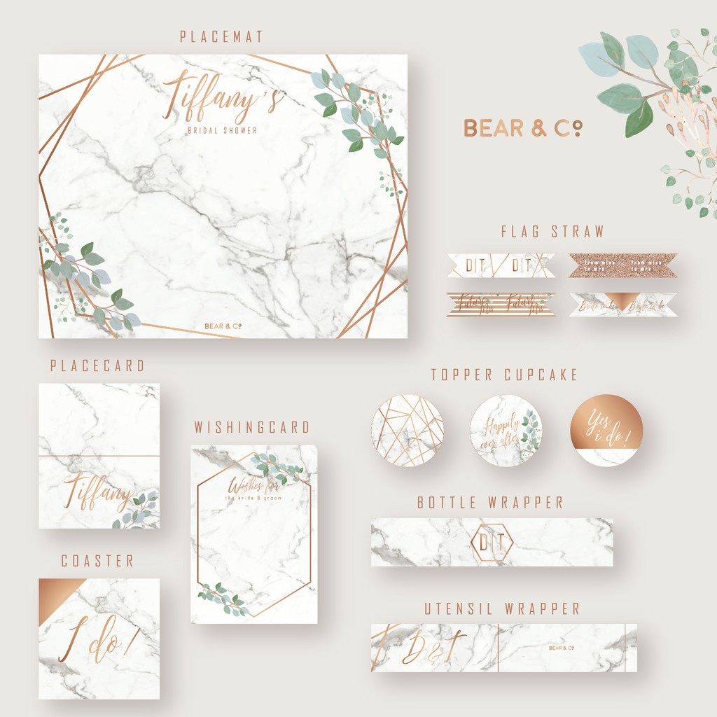 Printed White Marble Bridal Shower Printables Table Set Printed White Marble Bridal Shower Printables Table Set