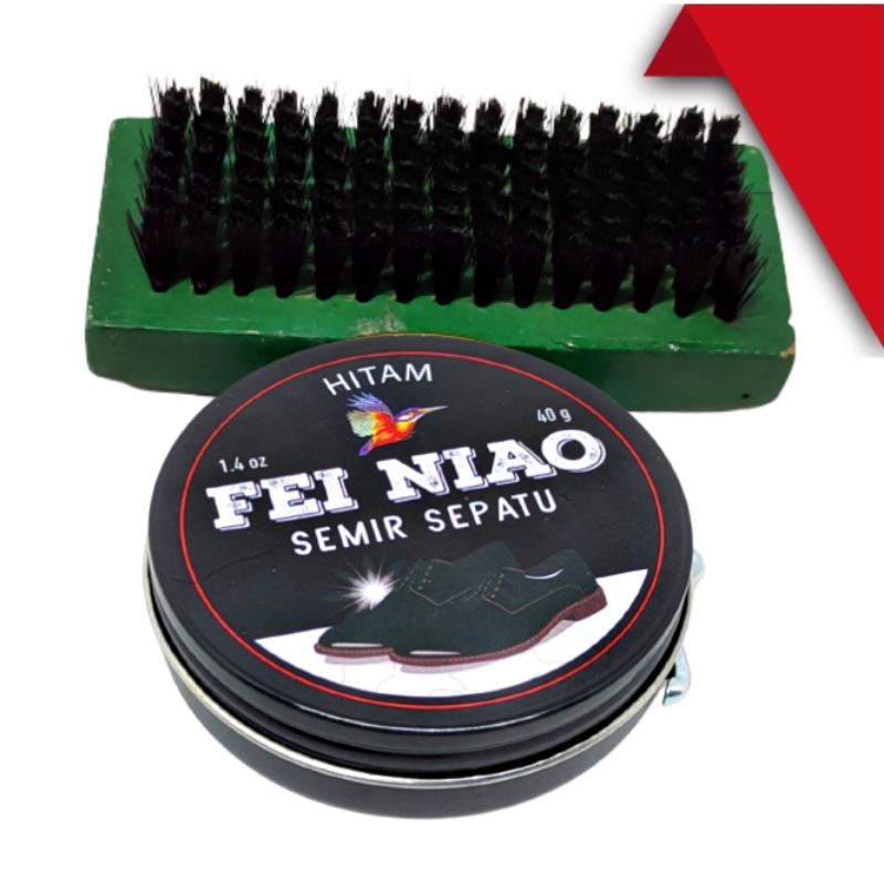 Semir Sepatu + Sikat semir Besar 1Set Produk Import Hitam dan Coklat Grosir-RRC Hitam 1set