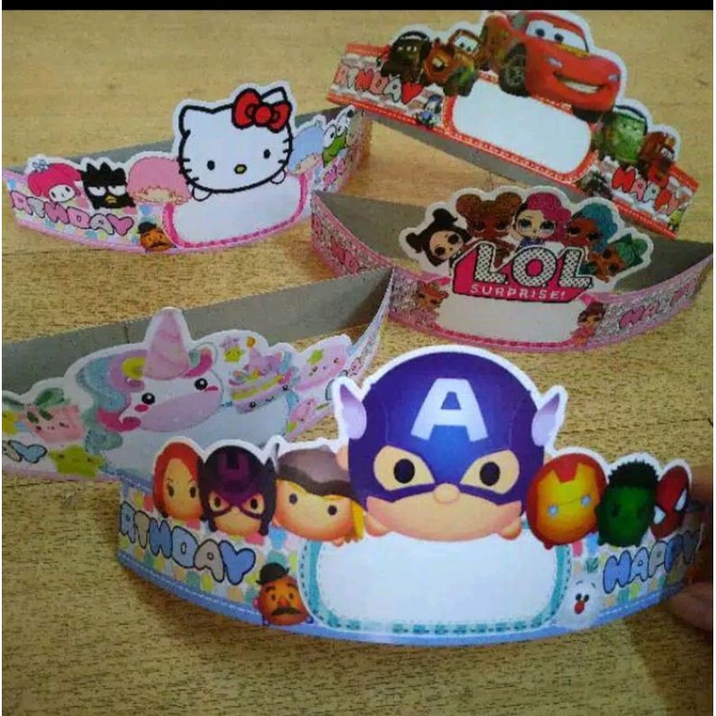 Jual TOPI KARAKTER ULANG TAHUN/CROWN KERTAS, TOPI LINGKAR ULANG TAHUN