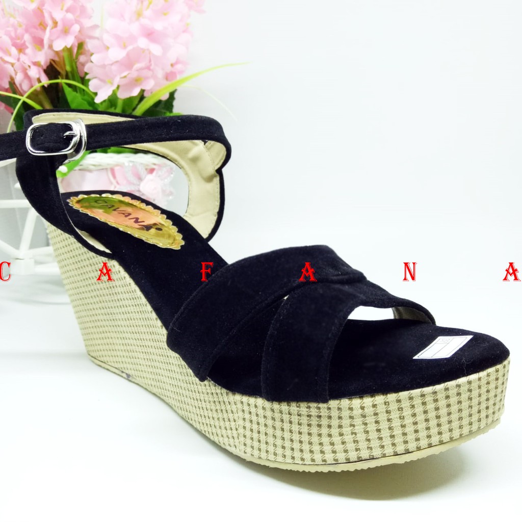 Sandal Wedges Wanita Tali Nesya SDW287 Hitam