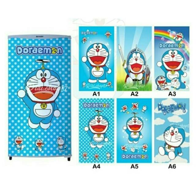 Variasi stiker kulkas doraemon 1 pintu