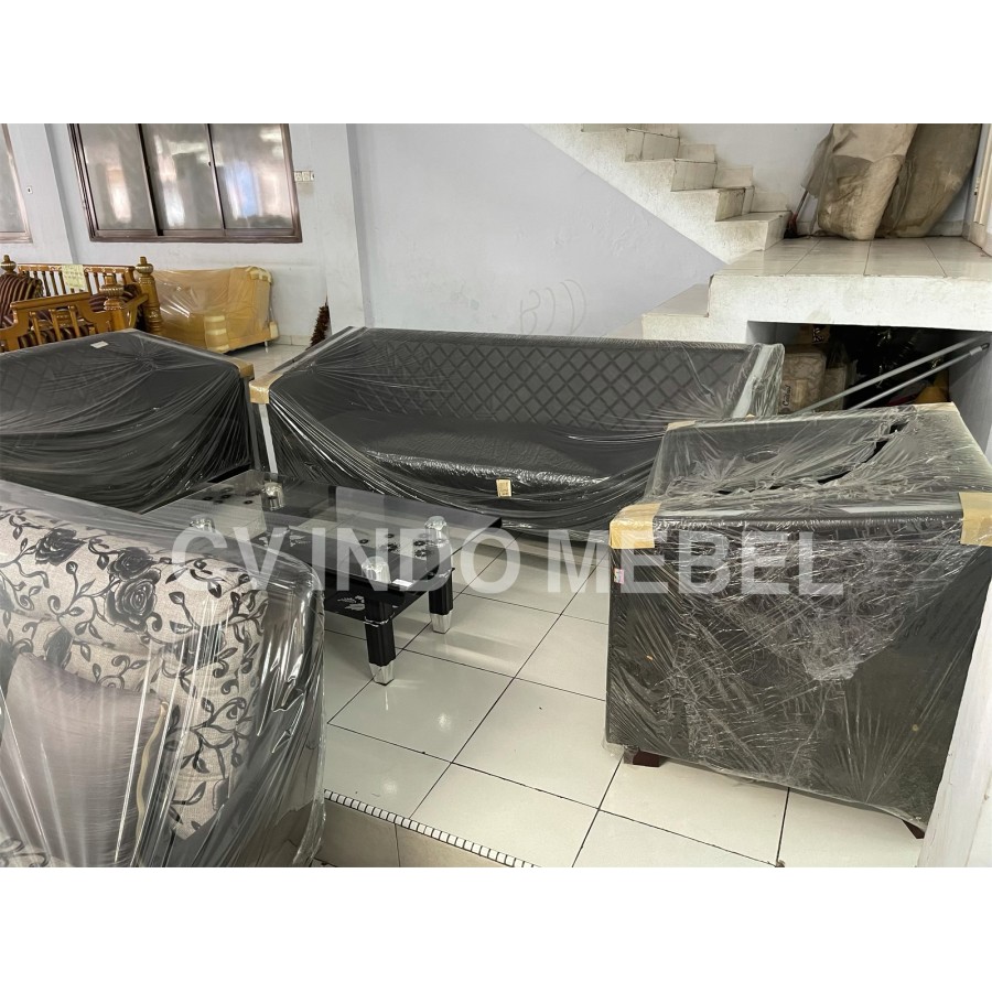 Sofa minimalis 321 kursi tamu kulit oscar hitam ready makassar murah