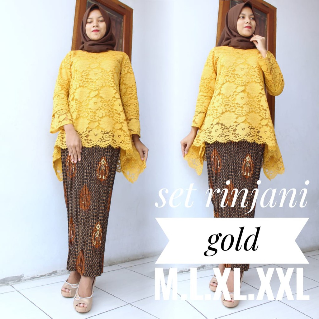 SB Collection Stelan Kebaya Gloria Blouse Brukat Dan Rok Plisket Maxi Jumbo Batik Wanita