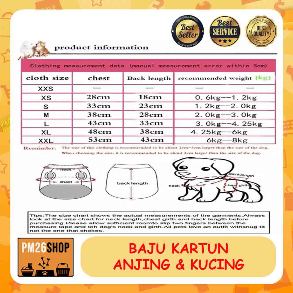 Baju Anjing Kucing Motif Kartun Size XXL Kd. 802