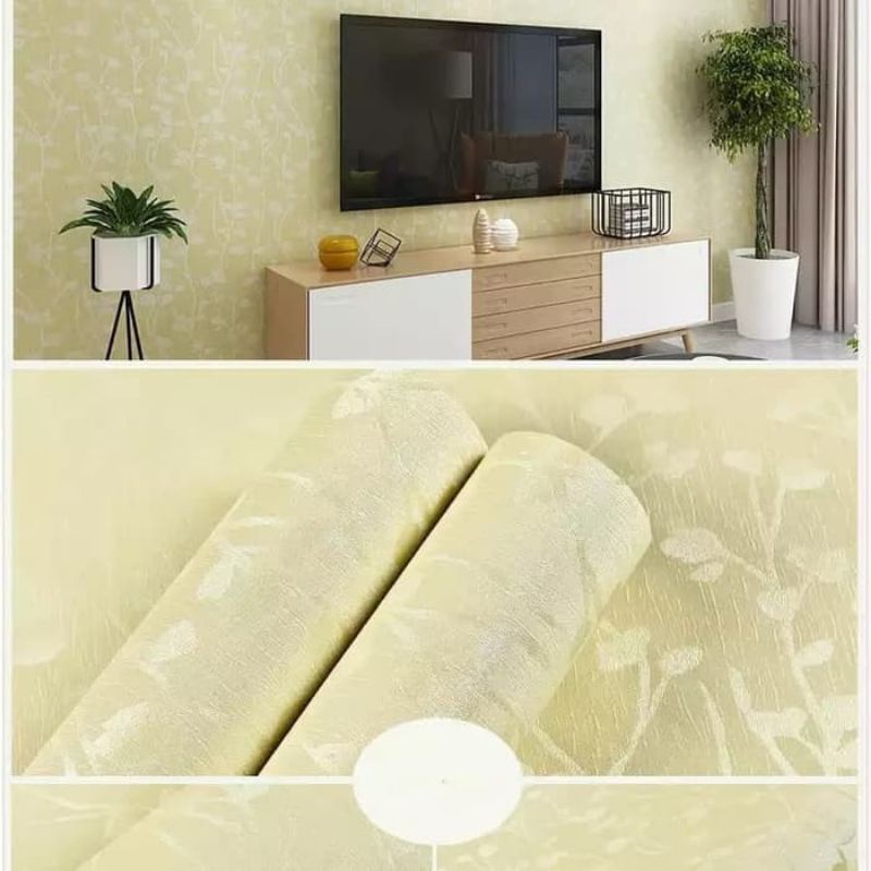 COD ( BAYAR DI TEMPAT ) Wallpaper Sticker Dinding Bertekstur Salur Daun Ungu Pink Putih Cream Biru Abu Hitam Navy Hijau Tosca Kuning Merah Coklat Salur Bunga Batik Batu Bata 3D Kotak Segitiga minimalis Baju Celana Sendal Kaos Gamis Celana Dalam Kosmetik-cream tekstur daun