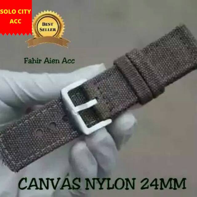 TALI JAM TANGAN CANVAS KANVAS NILON 24mm WARNA COKLAT TUA