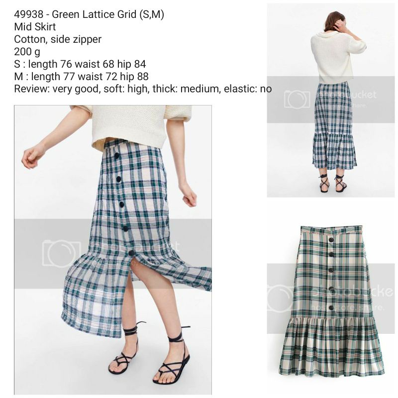 Rok midi rempel hijau motif kotak-kotak lucu