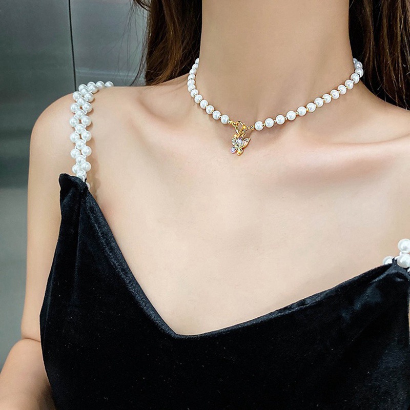 Simple Temperament All-Match Pearl Butterfly Chain Ins Necklace