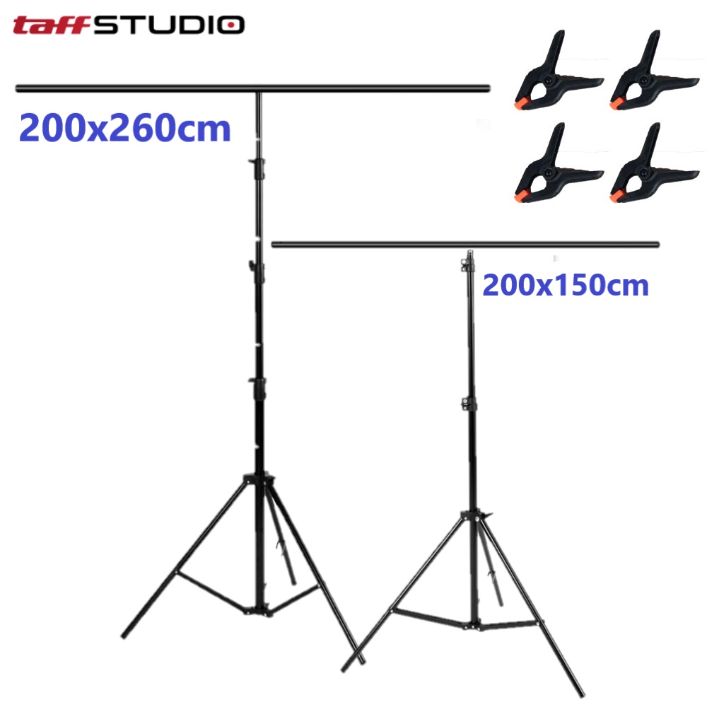 TaffSTUDIO Stand Background Backdrop Photography T-Shape with 4 Clamp Clip - M139 - Black