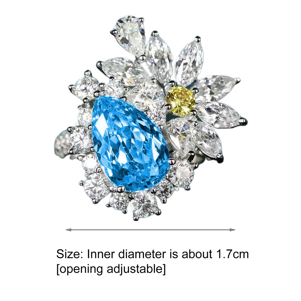 Hu Hu Hu Hu Hu Alat Bantu Pasang Kacamata♡ Cincin Wanita Model Terbuka Adjustable Bentuk Bunga Hias Topaz Imitasi Untuk Pernikahan