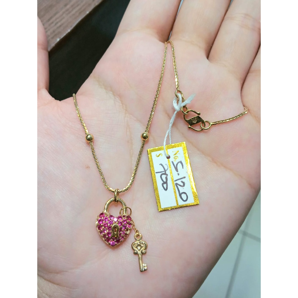 Kalung Emas Rantai Pink Lockpad Key Kadar 70% 5.12 Gram