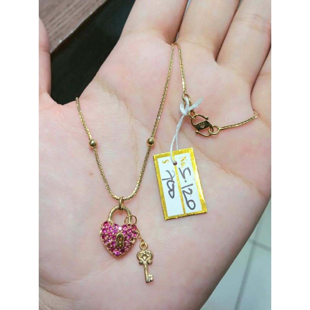 Kalung Emas Rantai Pink Lockpad Key Kadar 70% 5.12 Gram