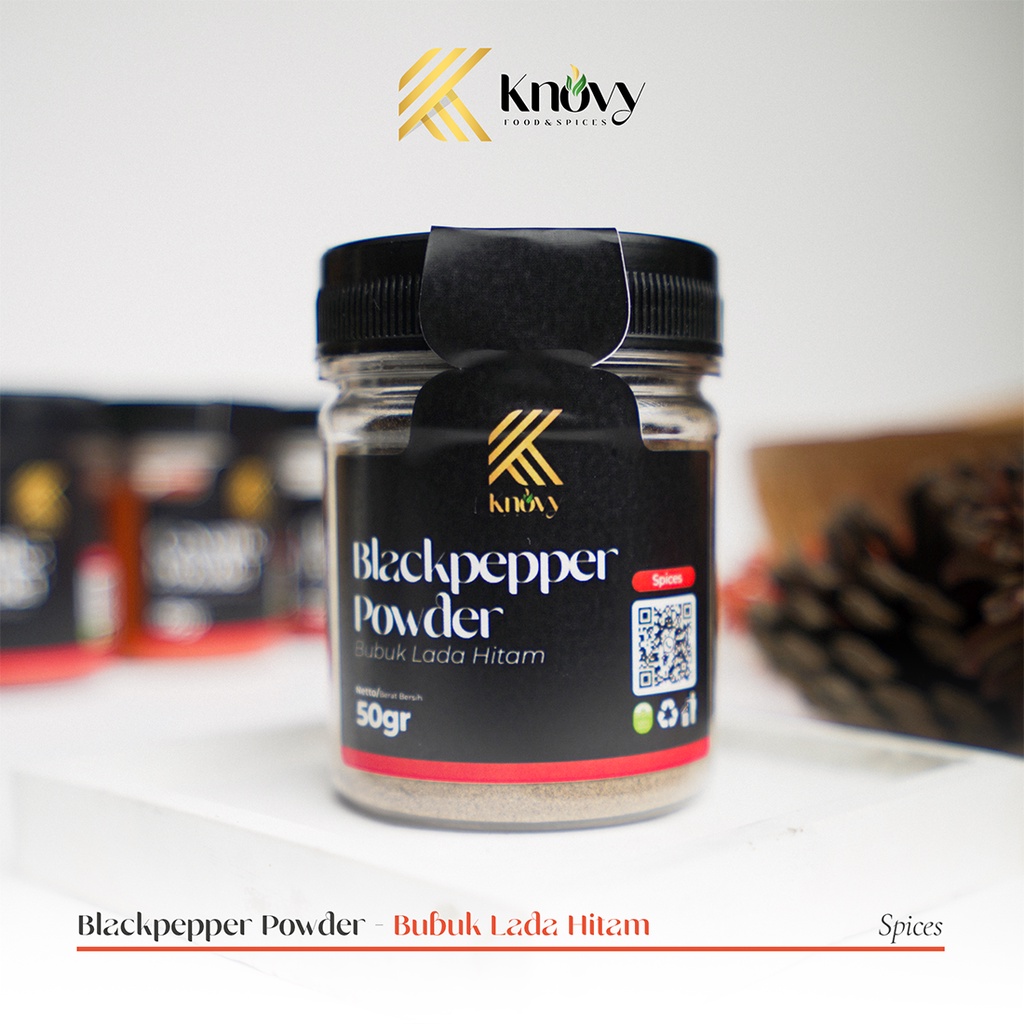 

KNOVY Black Pepper Powder Bubuk Lada Hitam Serbuk Merica Rempah Bumbu Masakan Dapur Makanan Asia 50 Gram