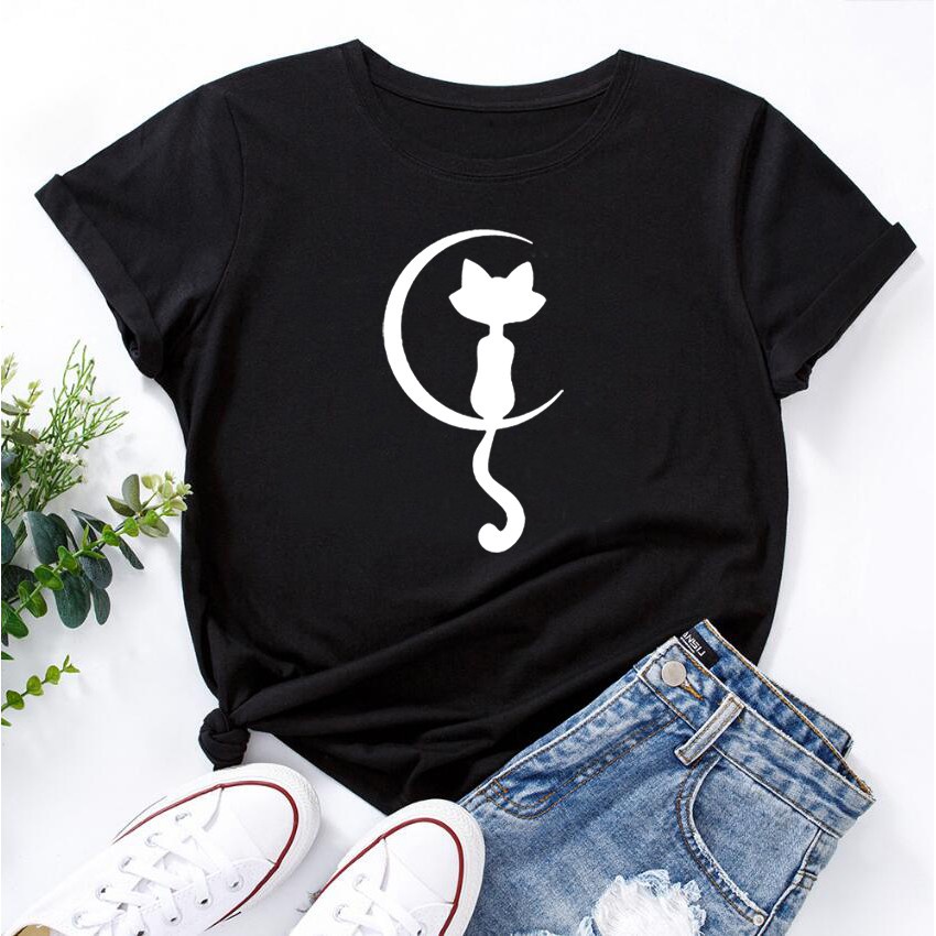 MYSTIQUE.ID-BAJU KAOS MOON CAT T-SHIRT LUCU DAN AESTHETIC