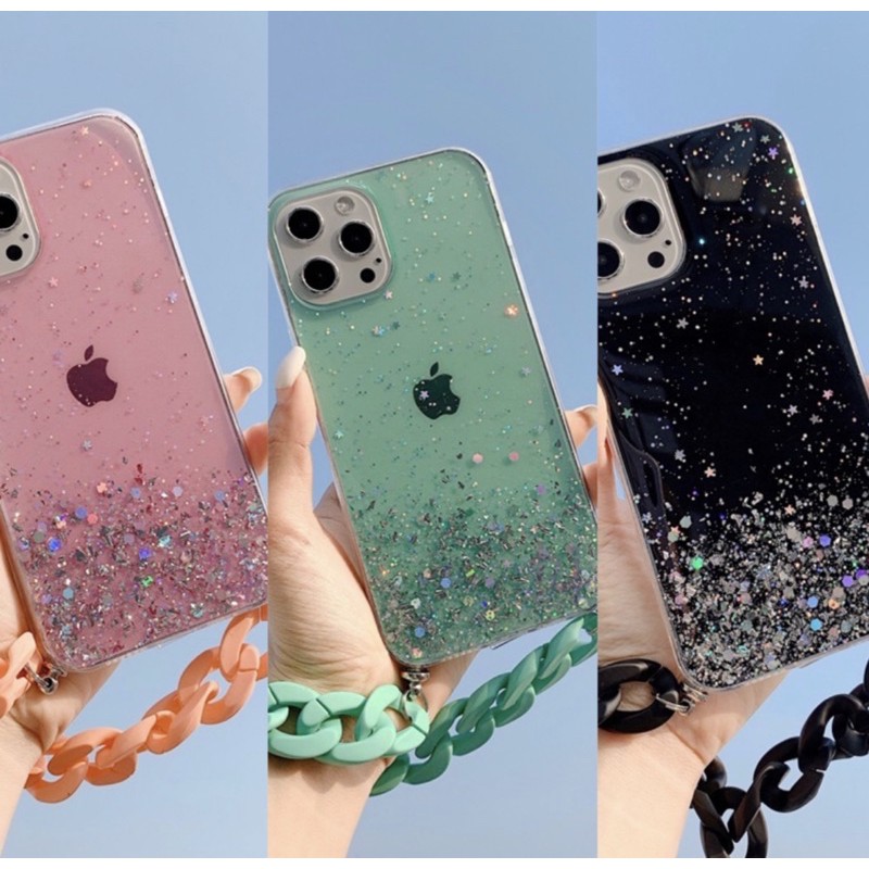 Chain Glitter Case OPPO RENO 5f 5 4f 3 2 A54 A33 A53 A15s Vivo X60 Pro Y51 Samsung A32 A52 A72 M02