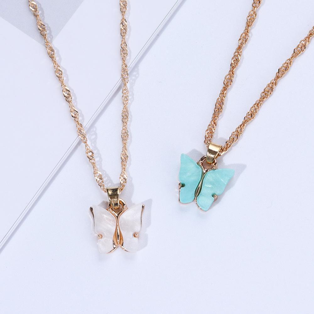 Kalung Rantai Klavikula Hias Liontin Kupu-Kupu Bunga Geometris Gaya Korea