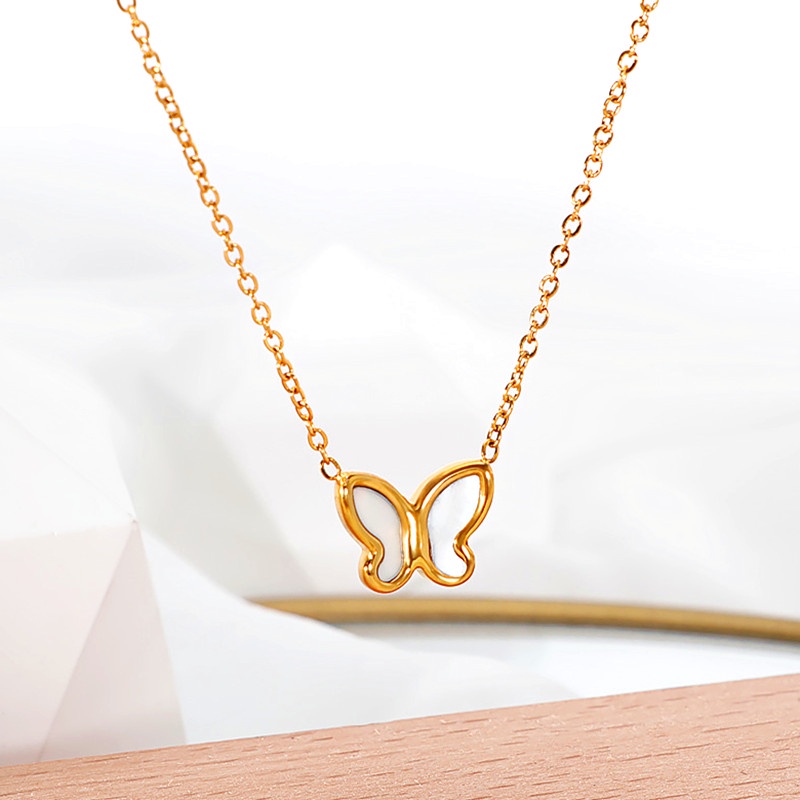 Korea Titanium anting kalung 1 set Anti Karat Anting Kupu-Kupu Wanita Tindik Aksesoris