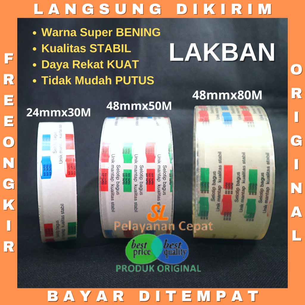 Lakban Bening Besar SUPER CLEAR Six Tape Tebal 40Micron Panjang 30Meter-80Meter Kualitas Stabil Premium