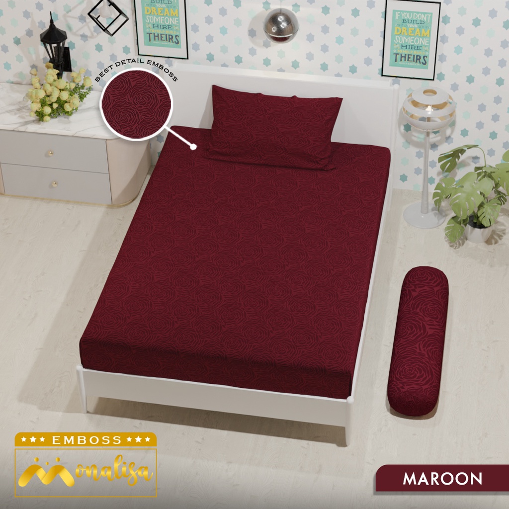 Monalisa Emboss BedCover SET Sprei Uk 100/120 - Maroon