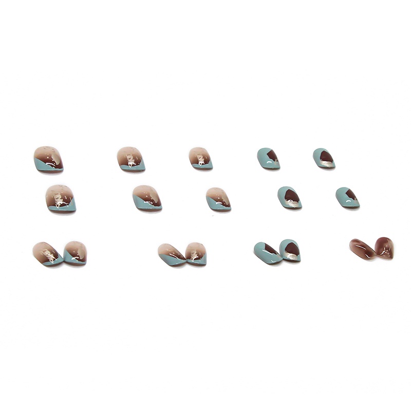 24pcs / box Kuku Palsu Warna Coklat Gradasi Biru