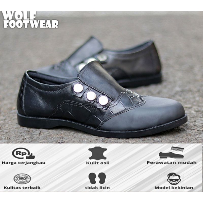 WOLF x MOOFEAT CHIEF  - Sepatu penny loafers pria kulit hitam