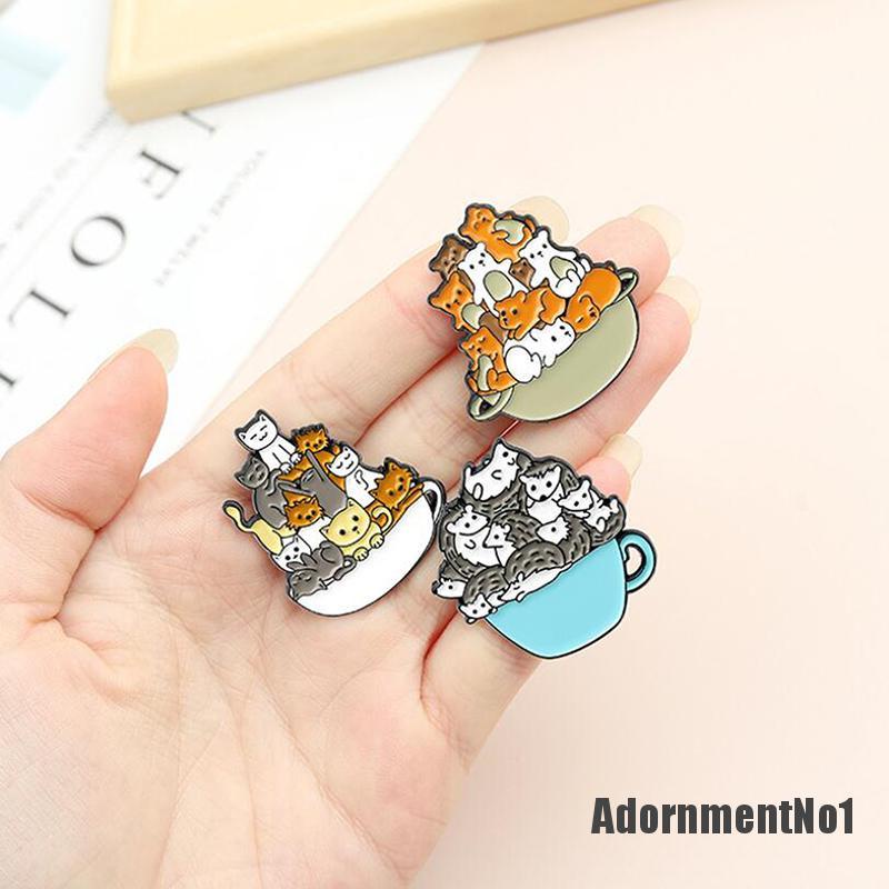 (Adornmentno1) Bros Pin Enamel Bentuk Kartun Kucing / Anjing / Cangkir Untuk Aksesoris Tas Ransel / Mantel