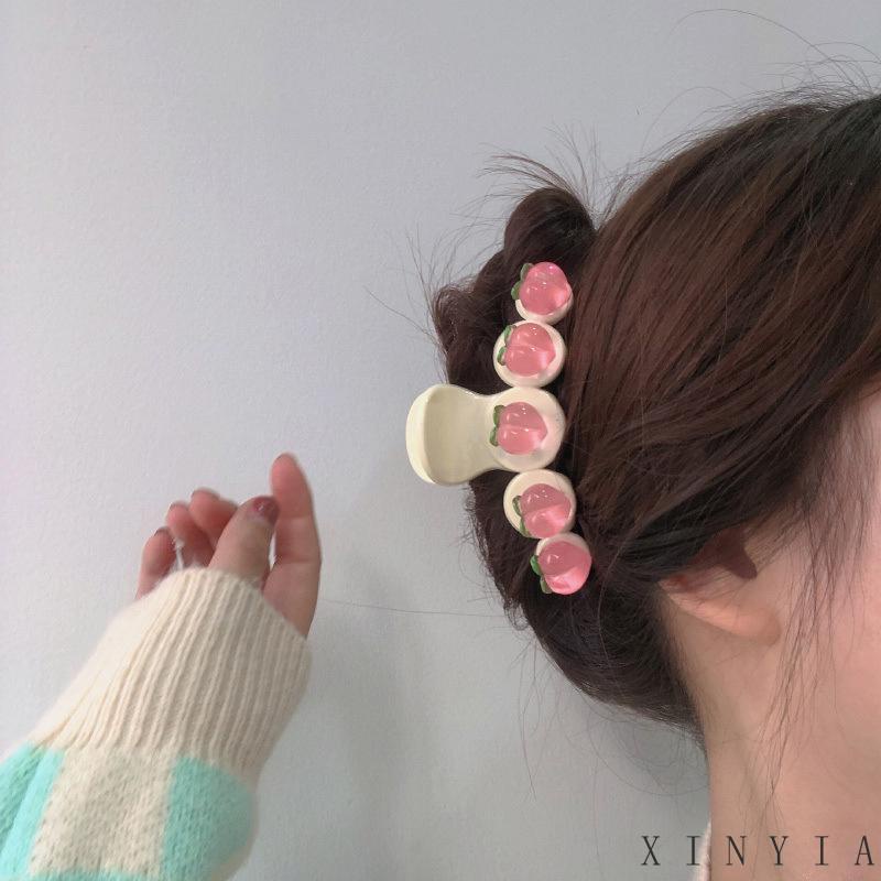 Jepit Rambut Korea Mutiara Hair Clip Claw Motif Persik Rumbai Mutiara Untuk Wanita