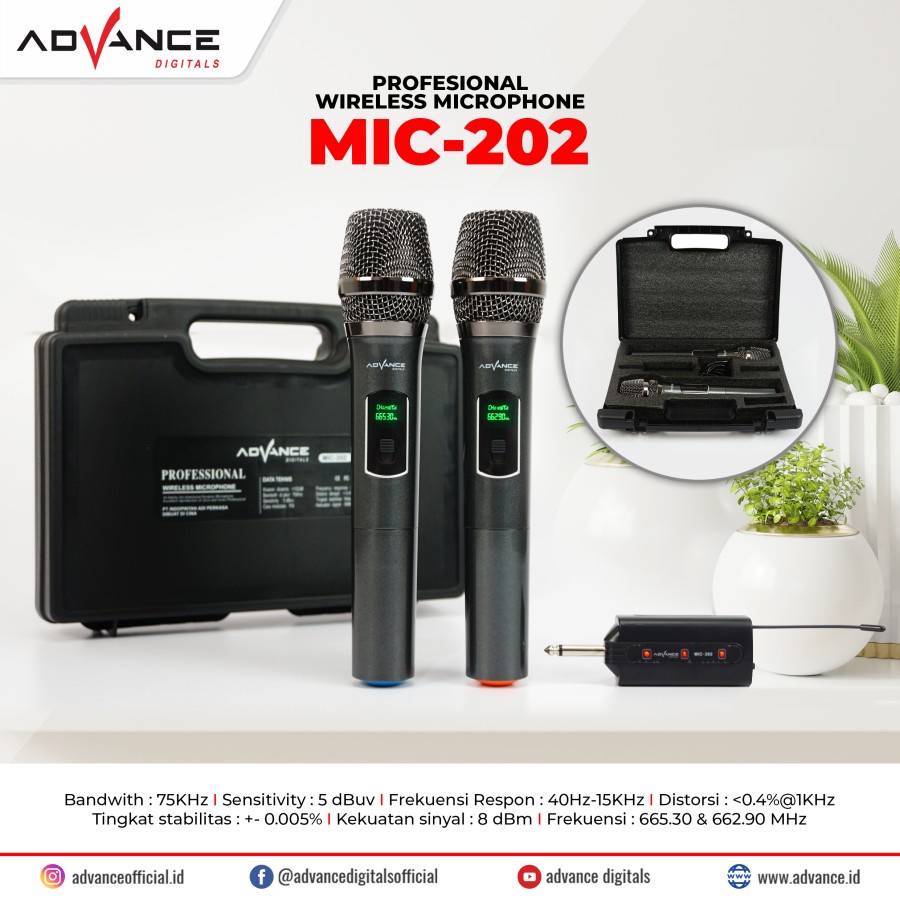 ADVANCE MIC-202 PROFESIONAL DOUBLE MIC WIRELESS MICROPHONE KARAOKE MIK TANPA KABEL