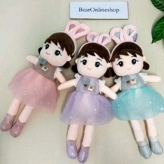 Boneka Cewek Bando kelinci/boneka Anak perempuan/Boneka Girl/Boneka Karakter/Boneka Cewek Dress Kotak 32cm/Boneka Baju Kotak