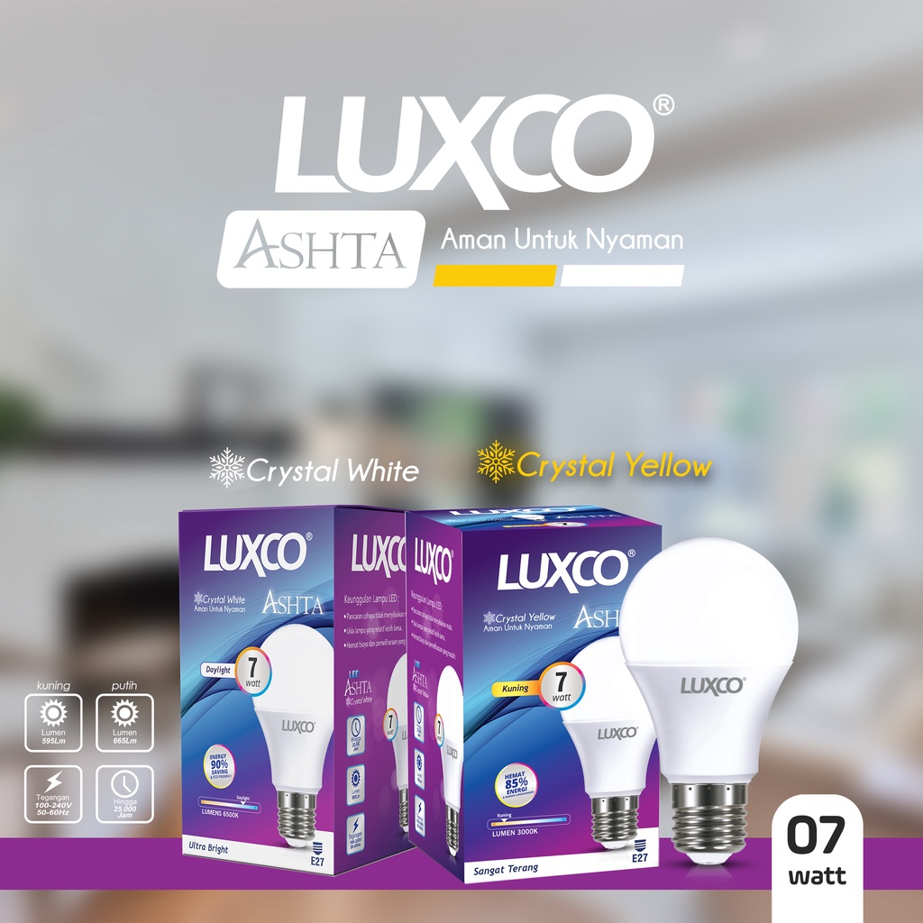 LAMPU LED 22WAT BULAT MURAH BERGARANSI &amp; BERKUALITAS  CAHAYA PUTIH [ GARANSI 1 TAHUN ] ASHTA CRYSTAL SERIES MODEL BULAT MERK LUXCO SNI ISO 9001 DAYLIGHT DAN WARMWHITE 3-22 WATT FREE ONGKIR