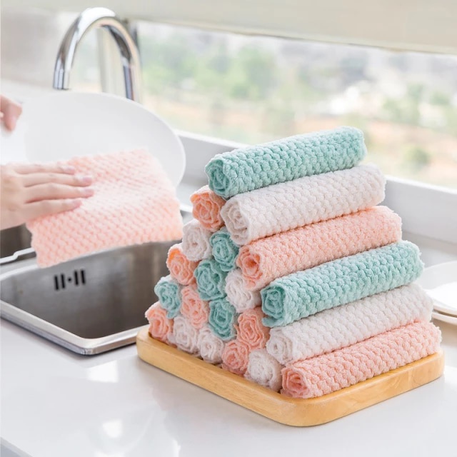 Kain Lap Piring lap Dapur Microfiber Motif Bunga 30x30cm Lap Tangan Kain Lap serbaguna Import