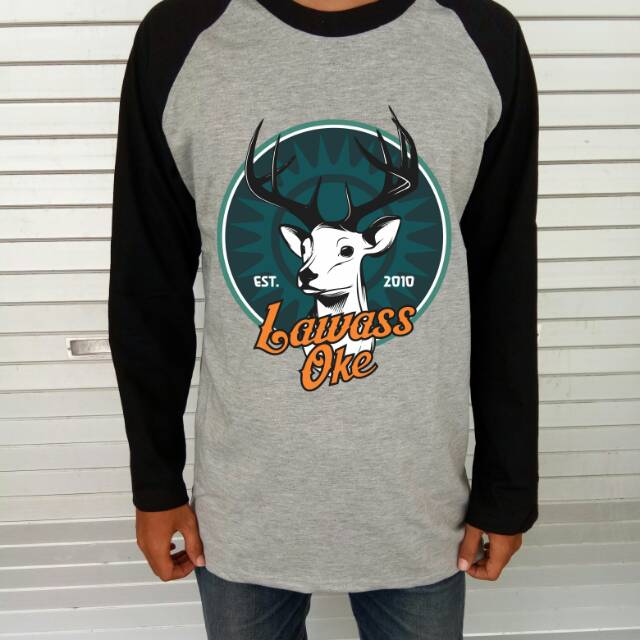 Kaos Raglan Abu Hitam Lengan Panjang Pria Wanita