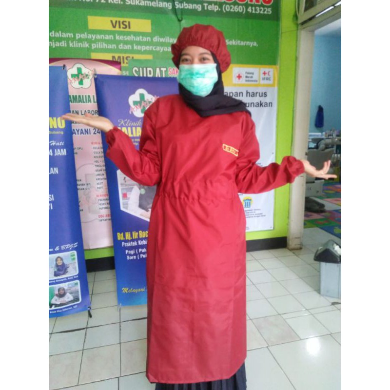 APD HAZMAT gown TASLAN waterproof bisa di cuci+topi nursecap
