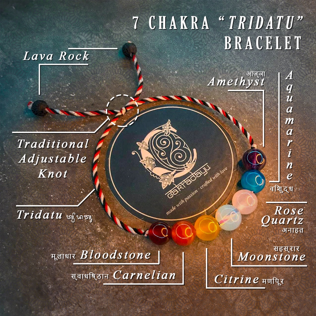 Gelang Tridatu Cakra 7 Batu Kristal - Gelang Energi Chakra untuk Keseimbangan Emosi dan Kesehatan Batin