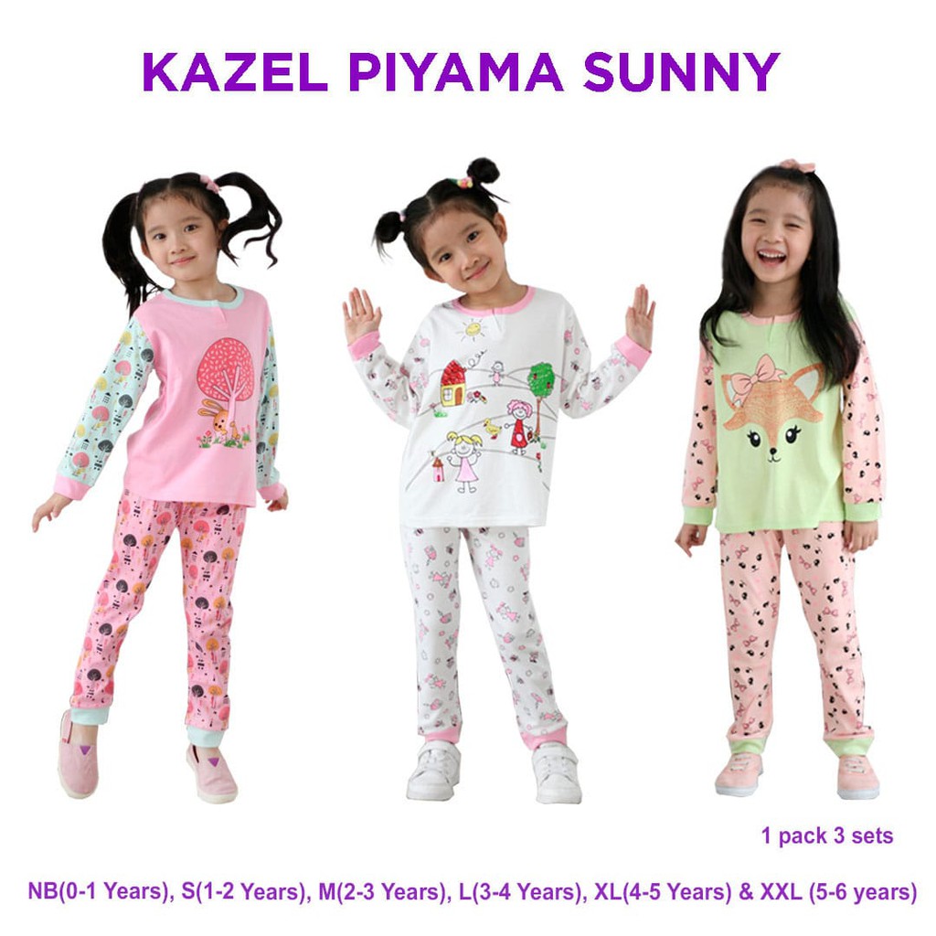Kazel Piyama Girl Sunny Edition - Setelan Oblong Celana Panjang Anak Bayi Perempuan 3stel
