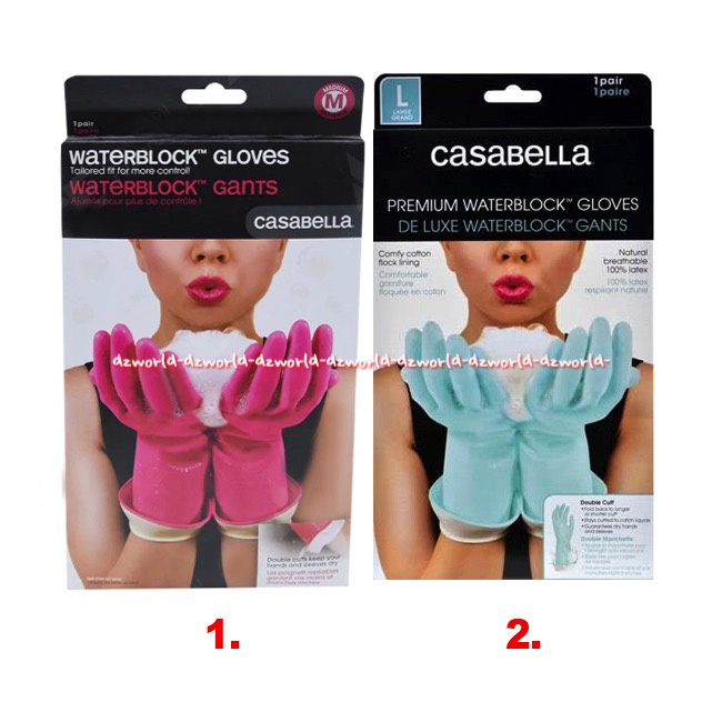 Casabella Waterblock Gloves Gants Sarung Tangan Karet Biru Pink Tetap Melindungi Tangan Di Dalam Kering Casabela Tahan Air Kasabela Gloves Glove Blue