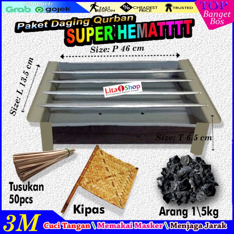 Paket Bakaran Sate Kotak/Panggangan Sate/Kipas Bambu/Areng