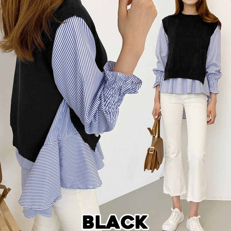 KARAKOREA 9630 Rachel Knit Blouse Set/Blouse Wanita Korea/kemeja wanita casual