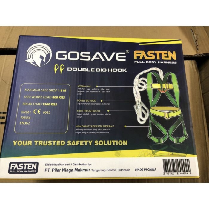 GOSAVE FASTEN FULL BODY HARNESS DOUBLE BIG HOOK WITH WEBBING PAD