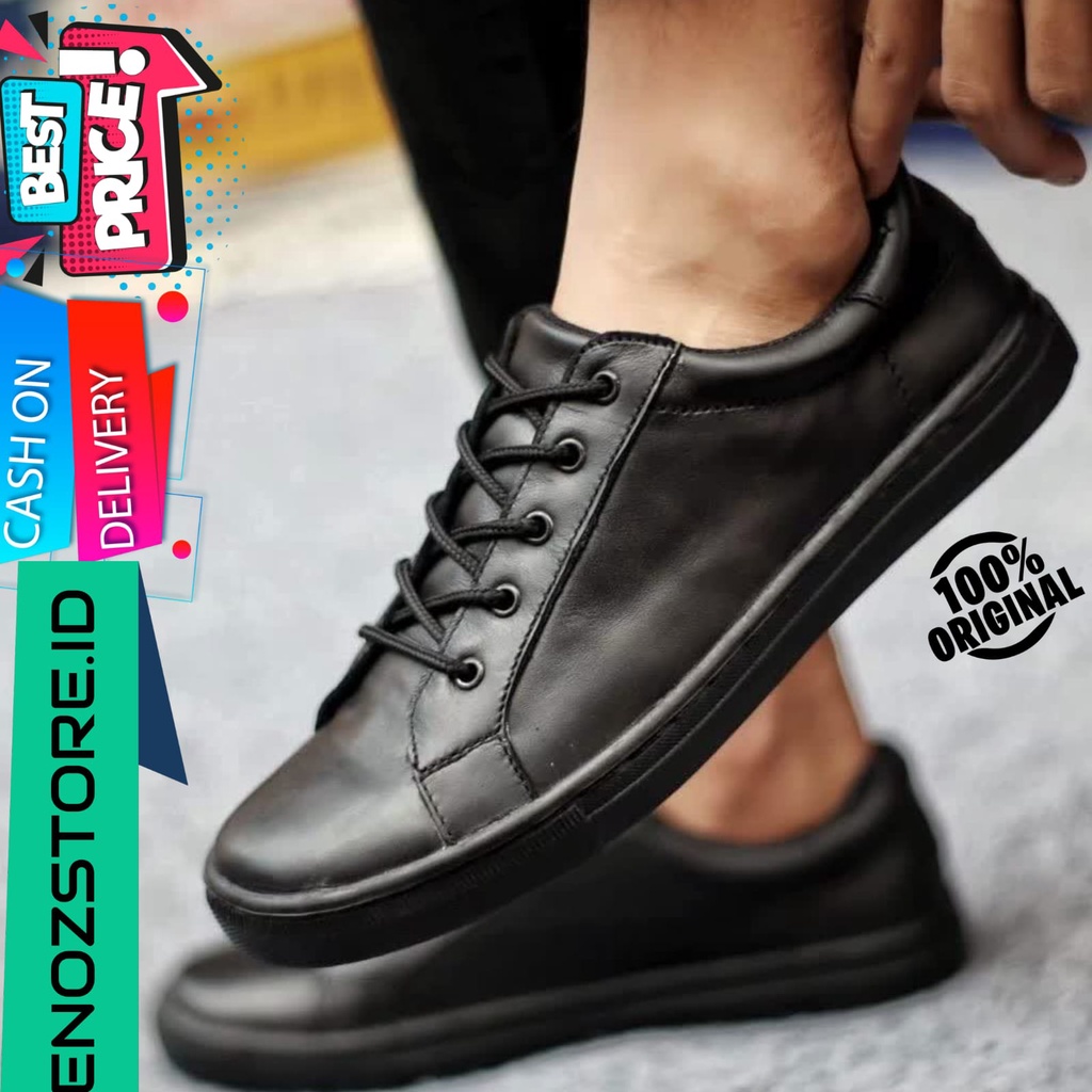 ENOZ X PIETER - Sepatu Snakers Sekolah Kuliah Hitam Pria Original Handmade - Sepatu Pantofel Kasual Kerja Formal Cowo Laki Men ORI