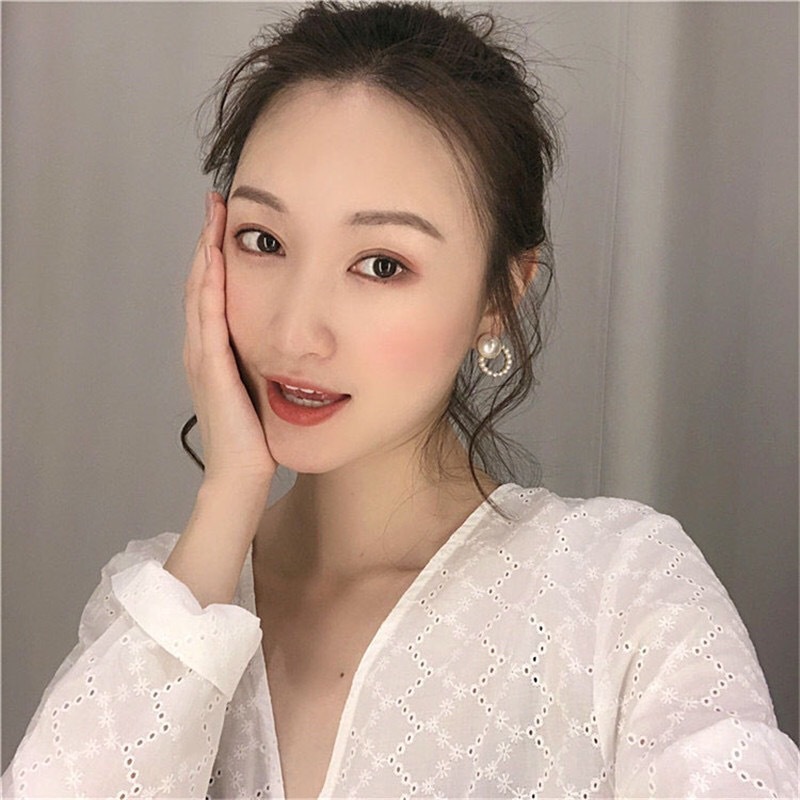 2021 Korean New Simple Fashion Geometry 925 Silver needle Stud Earrings / Trend Simulation Sweet Pearl Flower Alloy Earrings