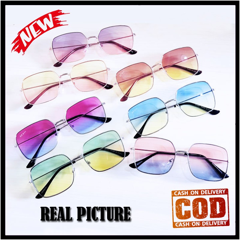 Kacamata Fashion Kotak Dual Color Sunglasses Sunnies Wanita Pria Kaca Mata Dewasa Fashion Kotak