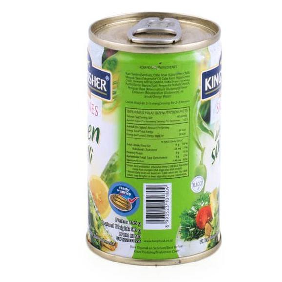 

Paket 3 pcs King's Fisher Sarden mini Sambal Hijau Makanan Kaleng 155g