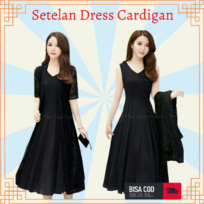 DRESS KOREA CASUAL DRESS PESTA WANITA LONG CARDIGAN